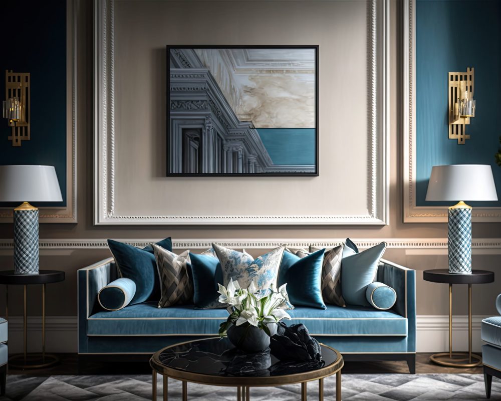 living-room-with-blue-sofa-painting-wall